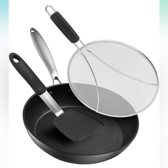Brand New 10" Nonstick Frying Pan w/ Splatter Screen & Spatula Aluminum - Picture 2 of 16